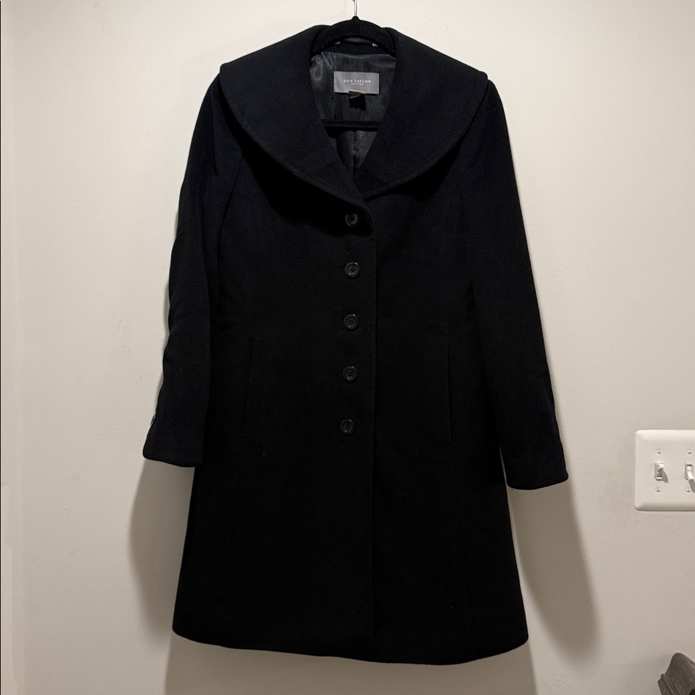 Ann Taylor Petite Wool & Agora Coat | Size 4P | Black